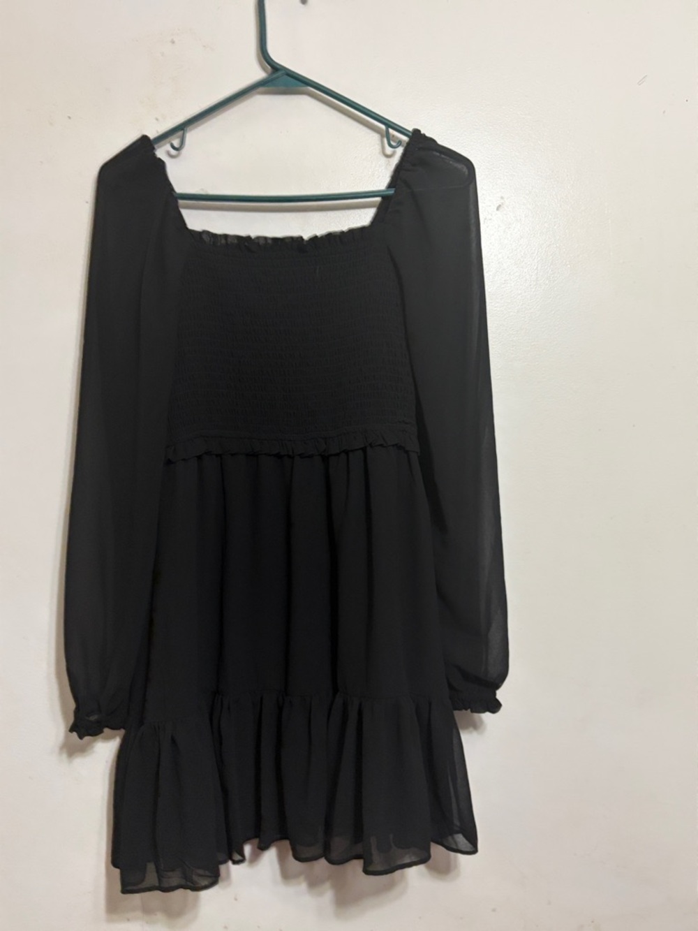 1. State Black Smocked Square-Neck Long-Sleeve Mini Dress